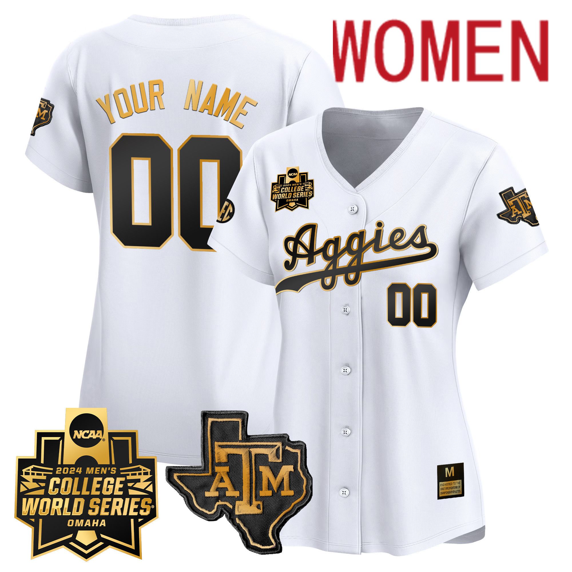 Women Texas A&M Aggies White 2024 College World Series Vapor Premier Limited Custom NCAA Jersey style 1